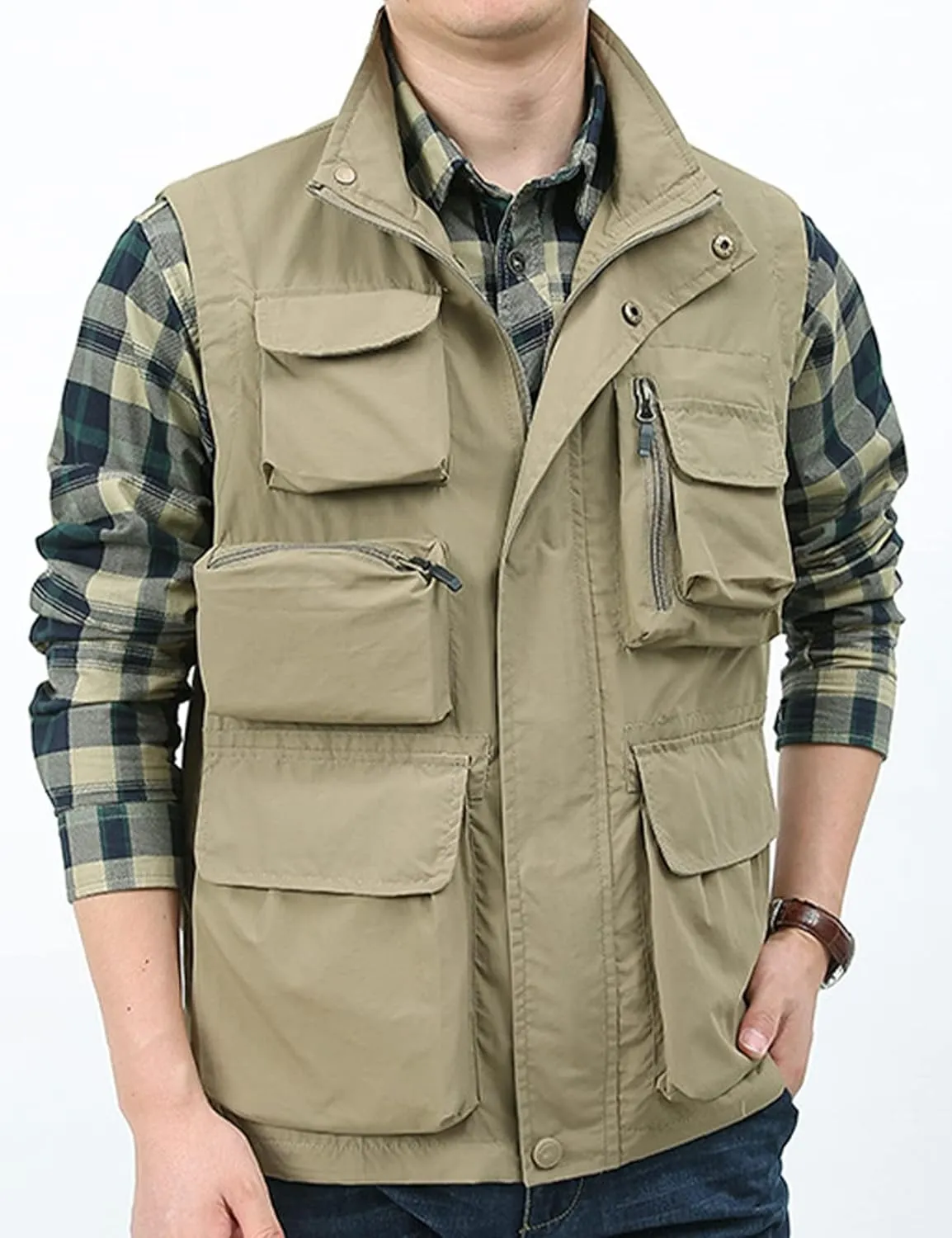Yimoon Mens Utility Fishing Vest Summer Lightweight Safari Travel Cargo Vest Outdoor Work Vests Multi Pockets