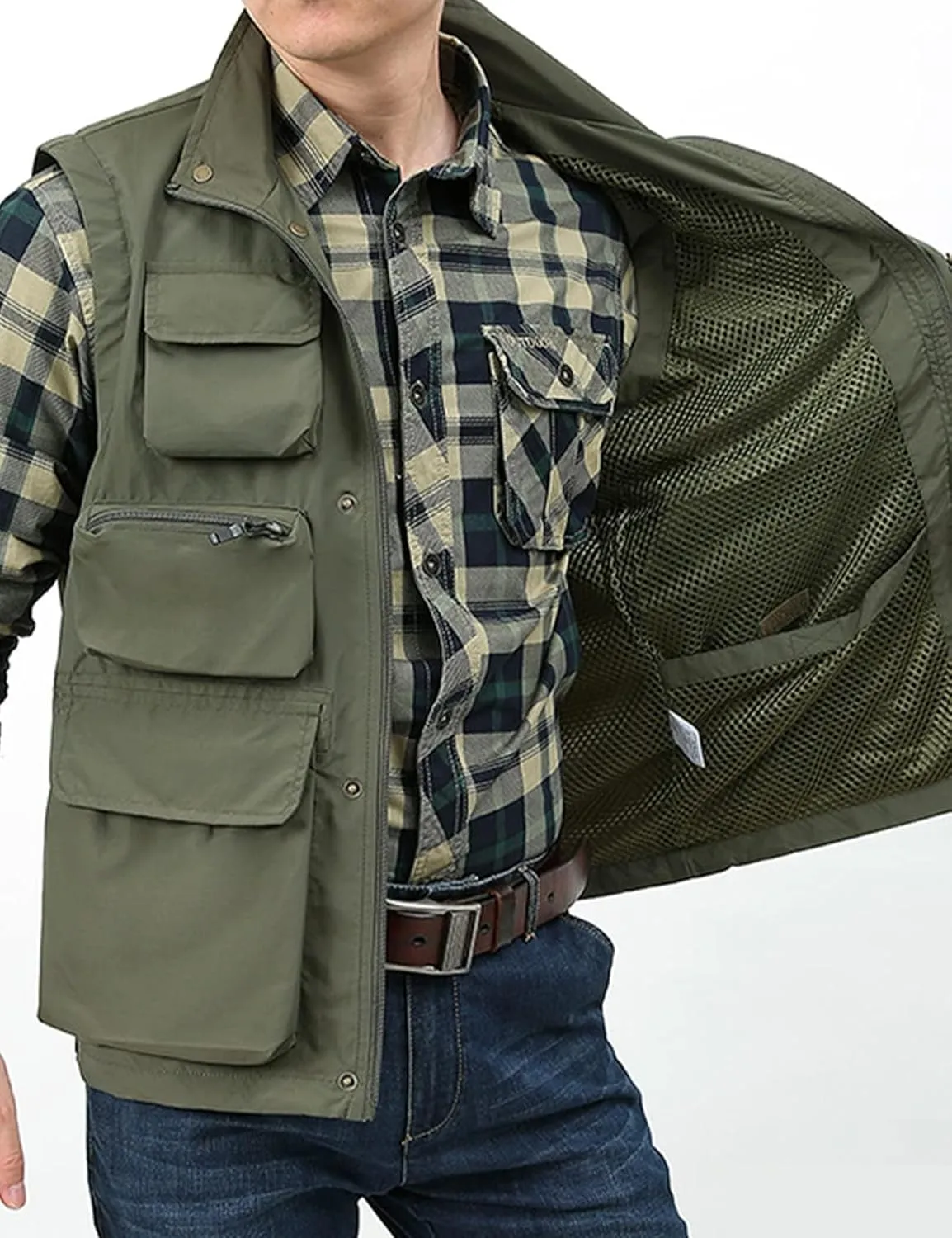 Yimoon Mens Utility Fishing Vest Summer Lightweight Safari Travel Cargo Vest Outdoor Work Vests Multi Pockets