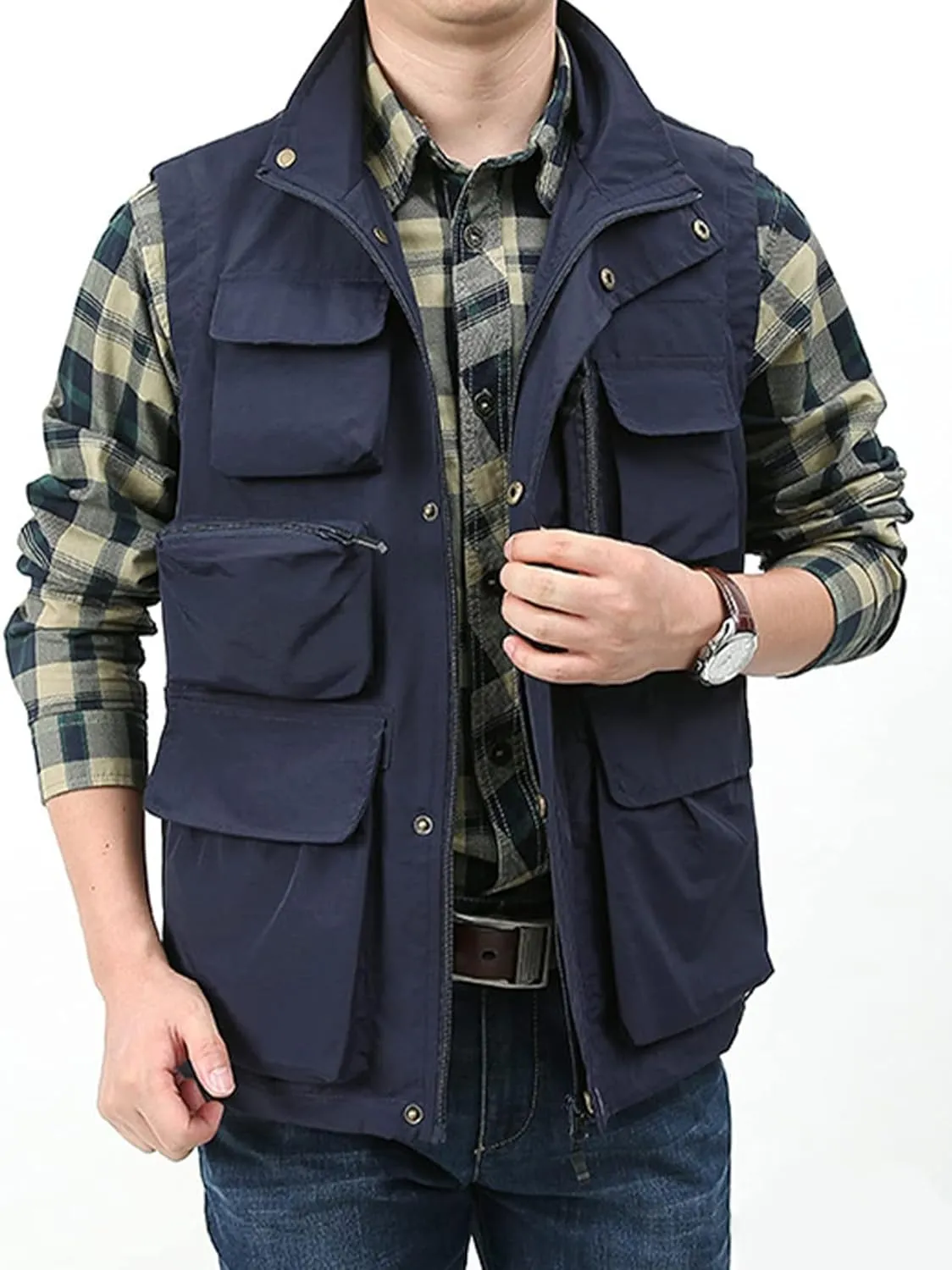 Yimoon Mens Utility Fishing Vest Summer Lightweight Safari Travel Cargo Vest Outdoor Work Vests Multi Pockets