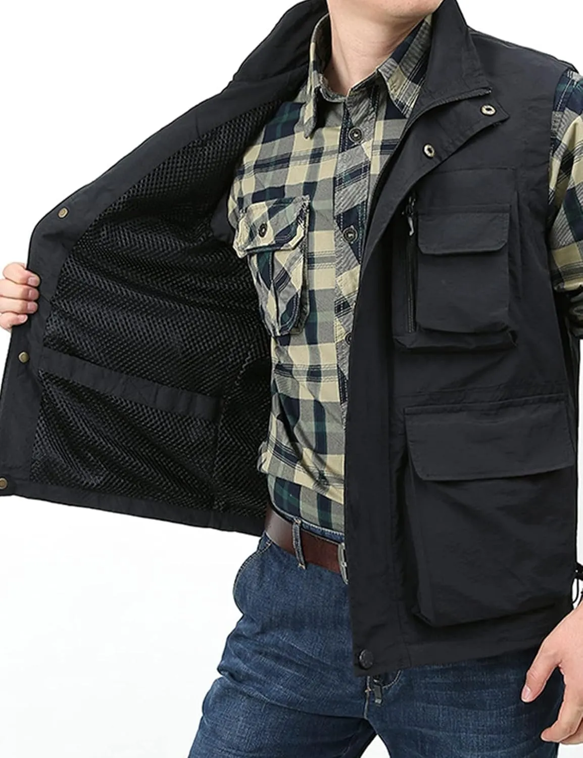 Yimoon Mens Utility Fishing Vest Summer Lightweight Safari Travel Cargo Vest Outdoor Work Vests Multi Pockets