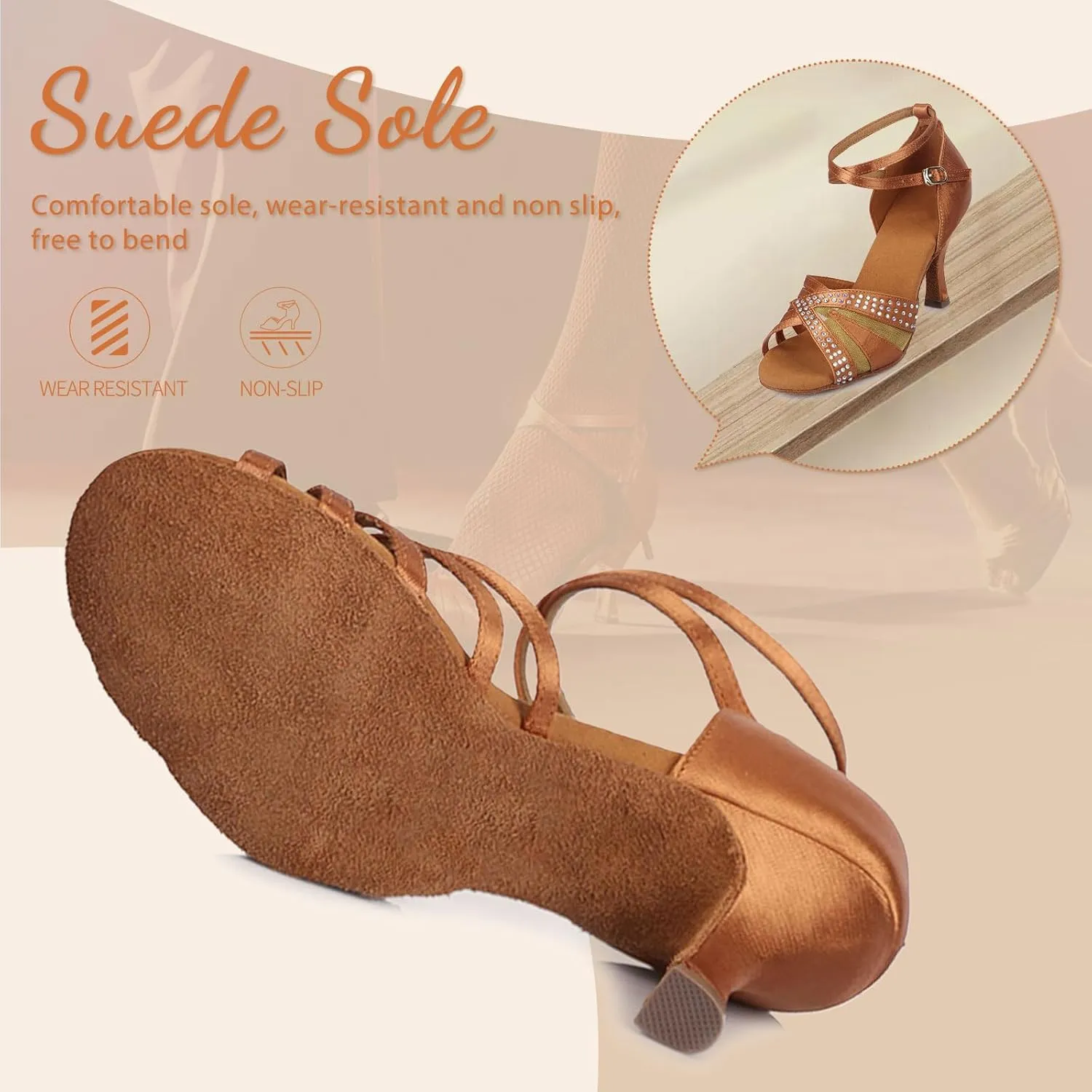 YKXLM Women Rhinestone Ballroom Dance Shoes Latin Performance Dance Shoes High Heel Practice Dancing Shoes