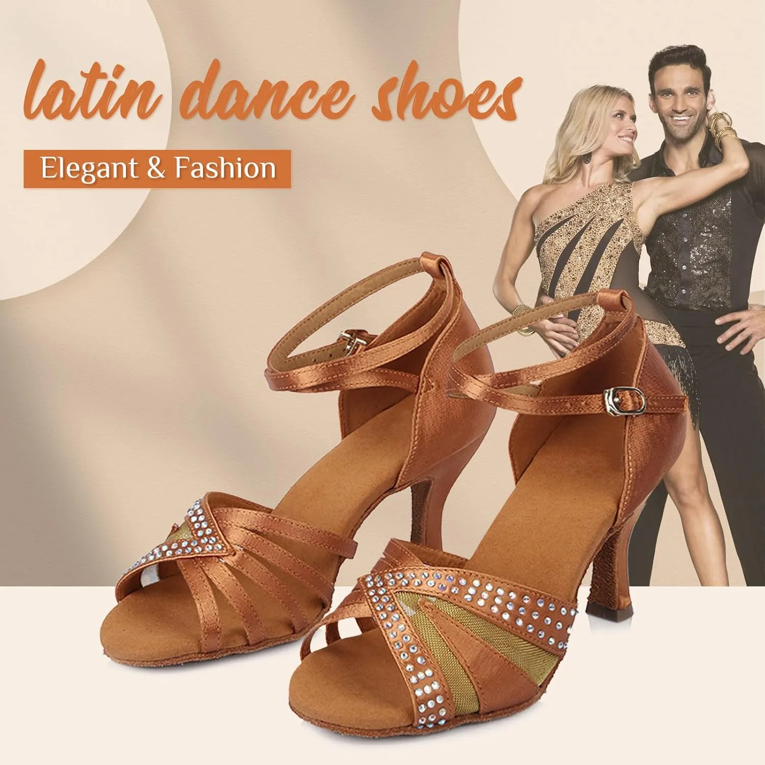 YKXLM Women Rhinestone Ballroom Dance Shoes Latin Performance Dance Shoes High Heel Practice Dancing Shoes