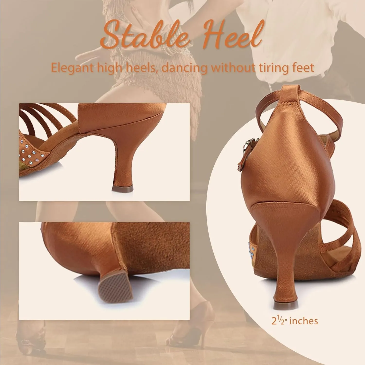 YKXLM Women Rhinestone Ballroom Dance Shoes Latin Performance Dance Shoes High Heel Practice Dancing Shoes