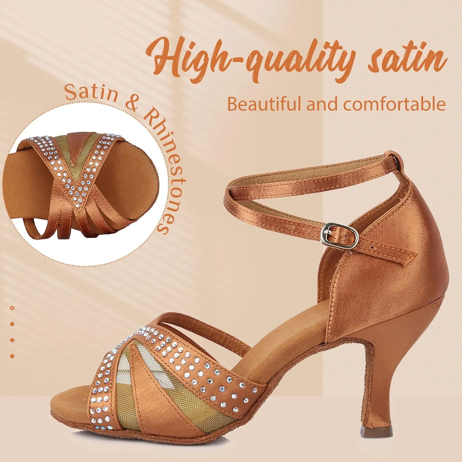 YKXLM Women Rhinestone Ballroom Dance Shoes Latin Performance Dance Shoes High Heel Practice Dancing Shoes
